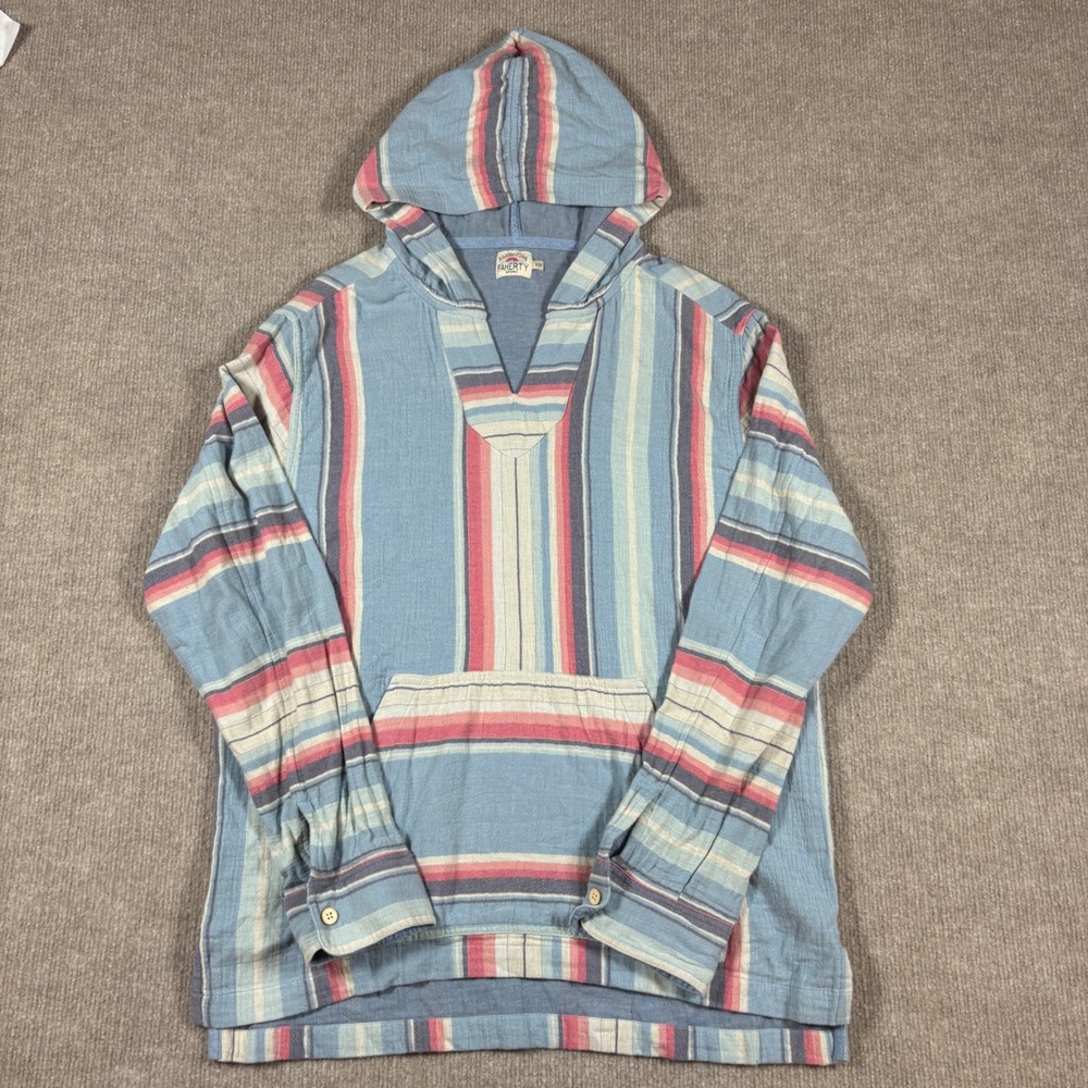 Faherty Baja Hoodie Pullover Striped Blue Pink Men's Size Small‎ EUC